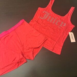 NWT Juicy Couture Bling Size medium 2Pc Set Shirt Tank Shorts Sleepwear Red